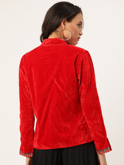 Women's Red Zari Embroidered Jacket