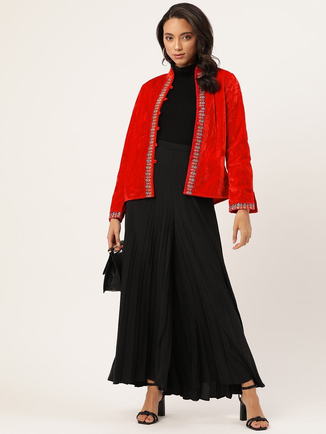 Women's Red Zari Embroidered Jacket
