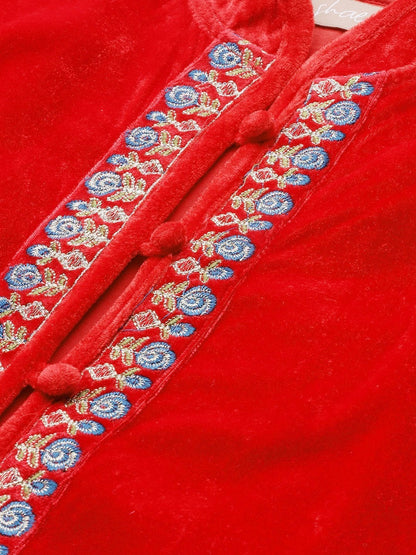 Women's Red Zari Embroidered Jacket