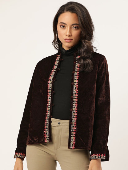 Women's Brown Zari Embroidered Jacket