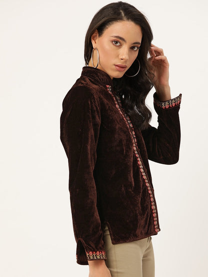 Women's Brown Zari Embroidered Jacket