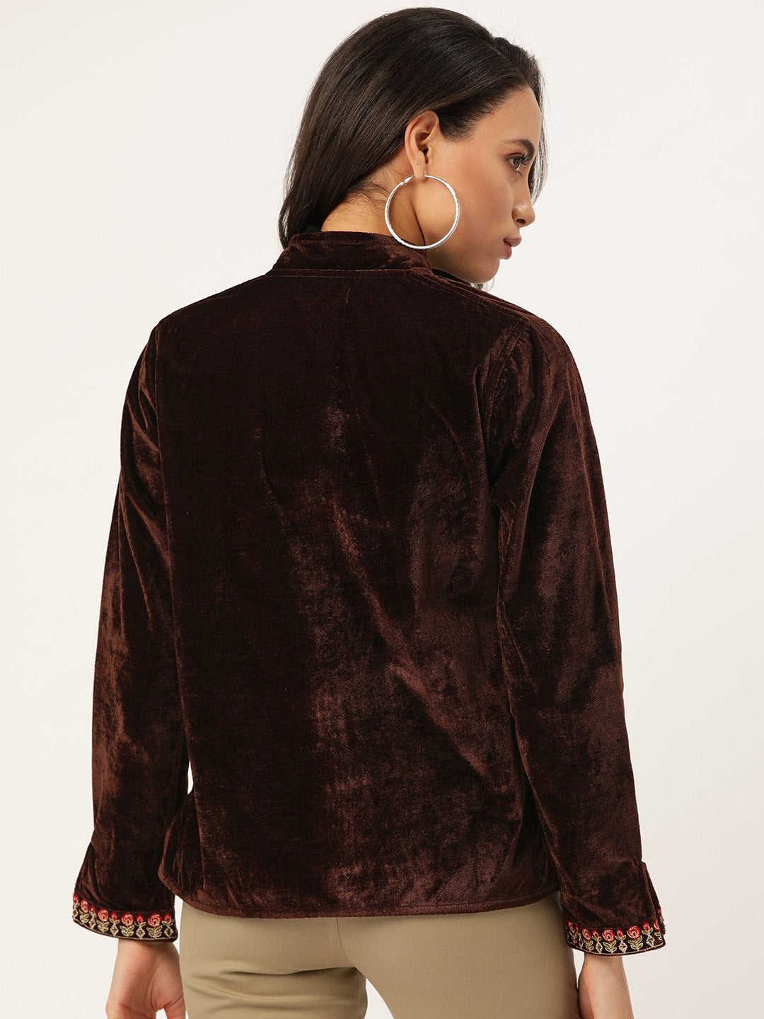 Women's Brown Zari Embroidered Jacket