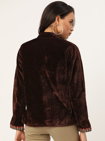 Women's Brown Zari Embroidered Jacket