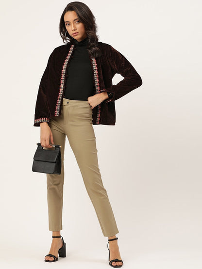 Women's Brown Zari Embroidered Jacket