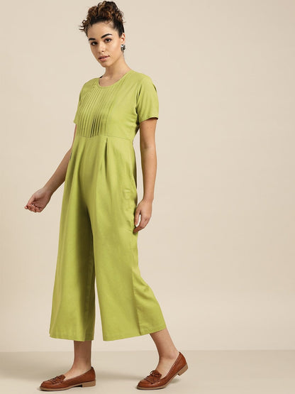 Women's Green Pleated Jumpsuit