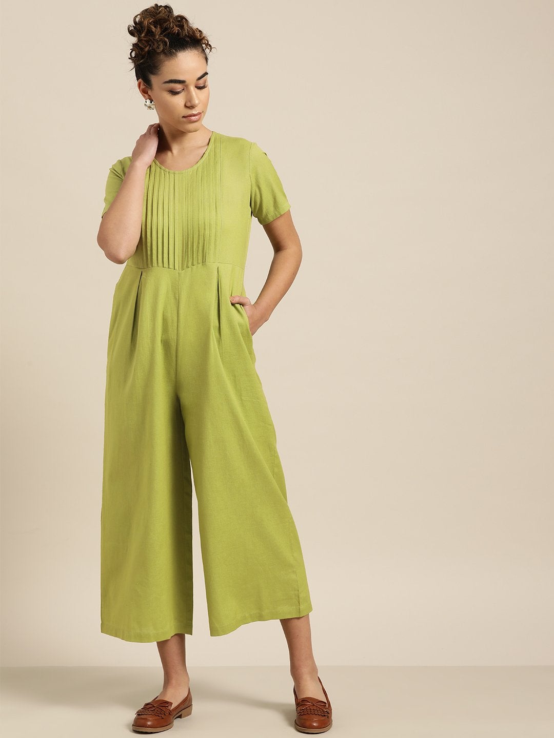 Women's Green Pleated Jumpsuit