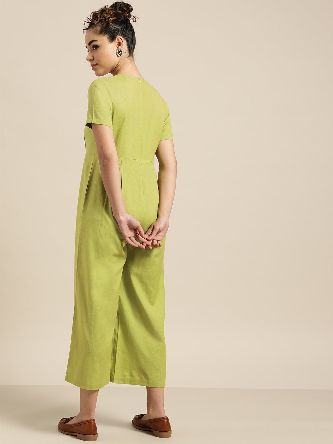 Women's Green Pleated Jumpsuit