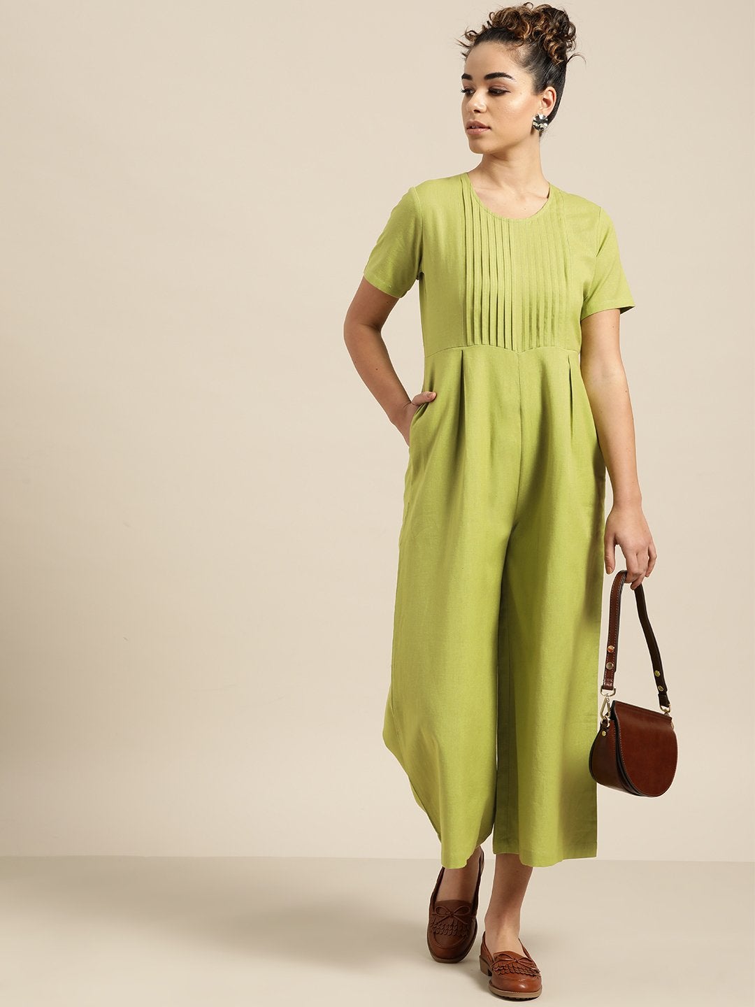 Women's Green Pleated Jumpsuit