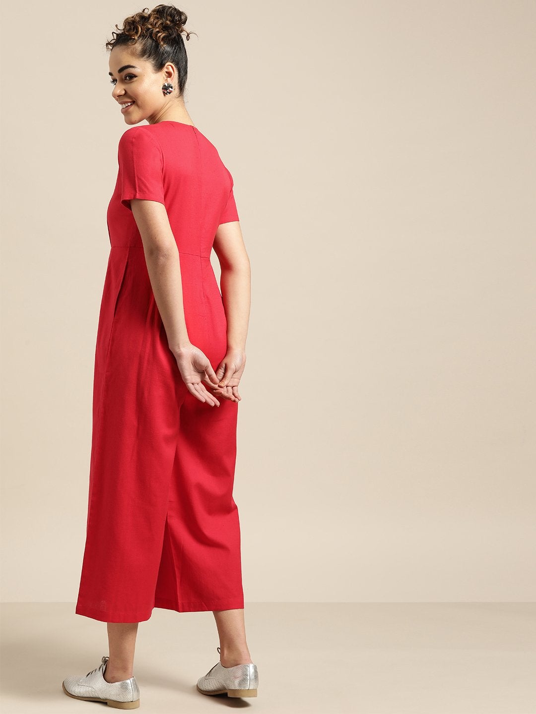 Women's Red Pleated Jumpsuit