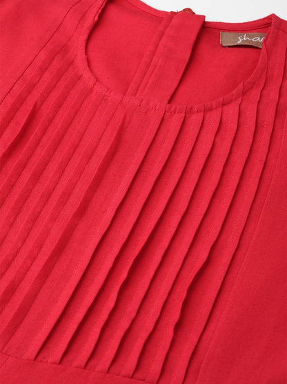 Women's Red Pleated Jumpsuit