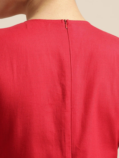 Women's Red Pleated Jumpsuit