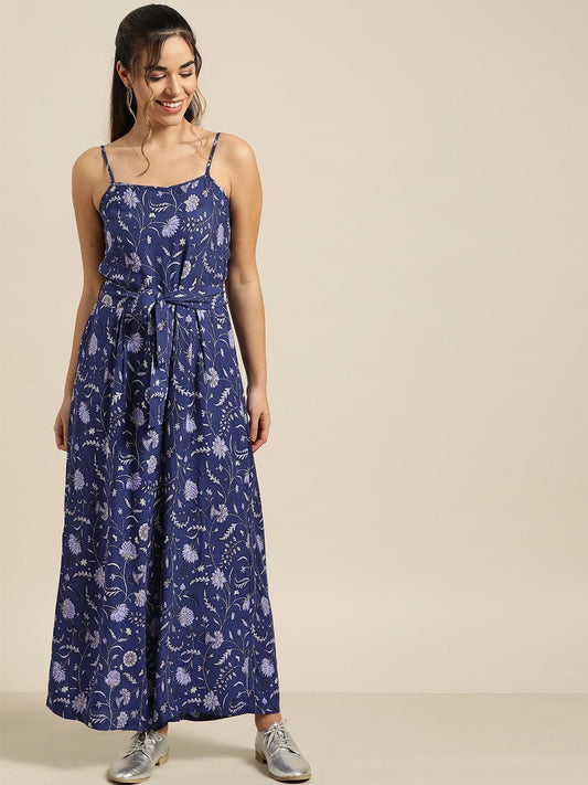 Women's Navy Floral Strappy Jumpsuit