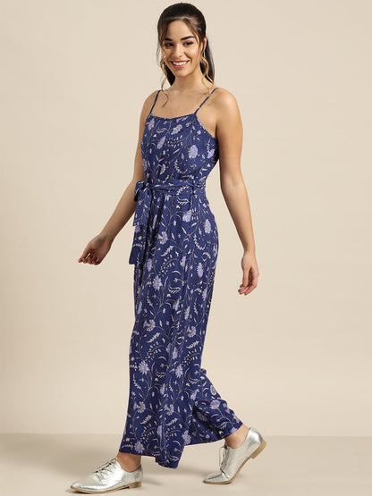 Women's Navy Floral Strappy Jumpsuit
