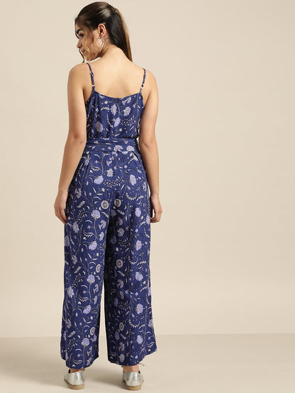 Women's Navy Floral Strappy Jumpsuit