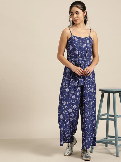 Women's Navy Floral Strappy Jumpsuit
