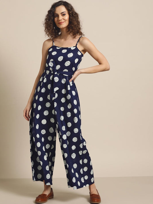 Women's Navy Polka Strappy Jumpsuit