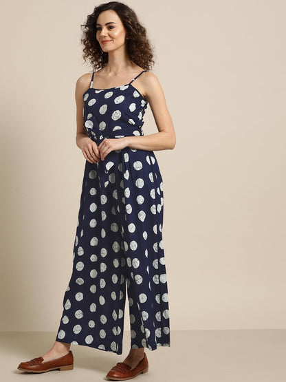 Women's Navy Polka Strappy Jumpsuit