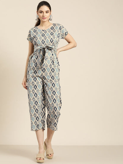 Women's Beige Ikat Jumpsuit