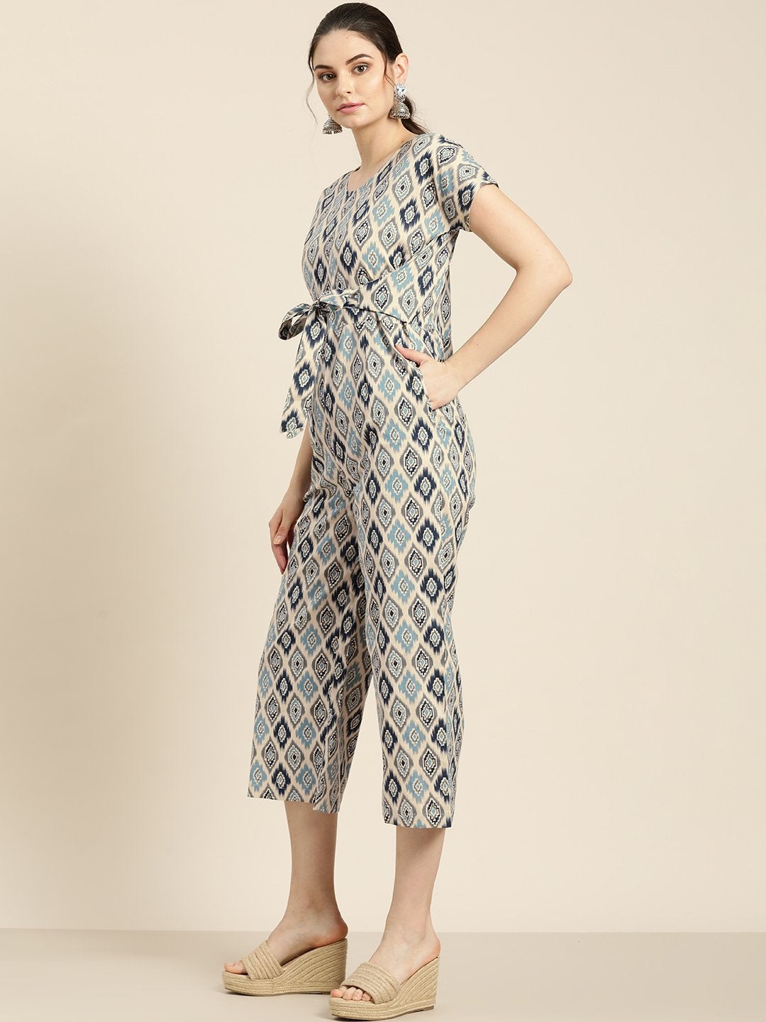 Women's Beige Ikat Jumpsuit