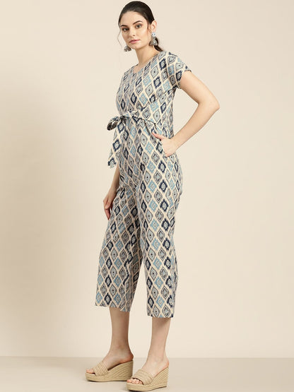 Women's Beige Ikat Jumpsuit