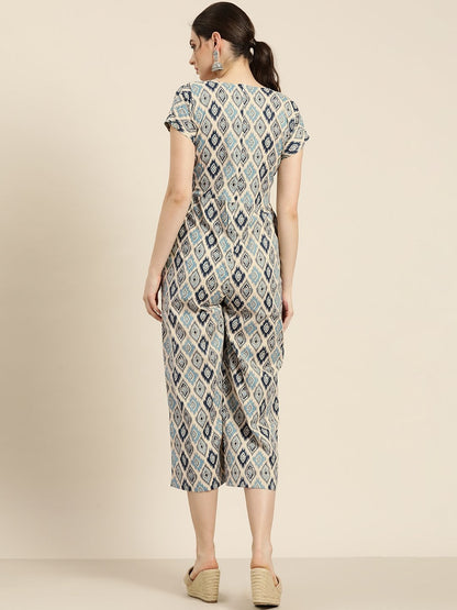 Women's Beige Ikat Jumpsuit