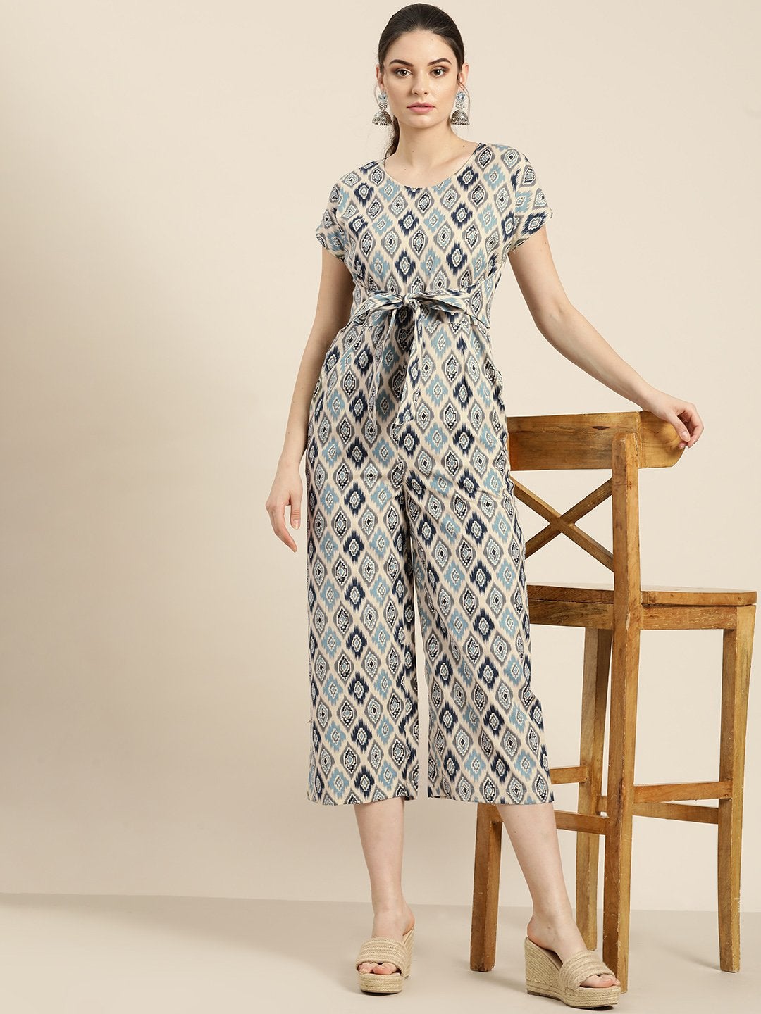 Women's Beige Ikat Jumpsuit
