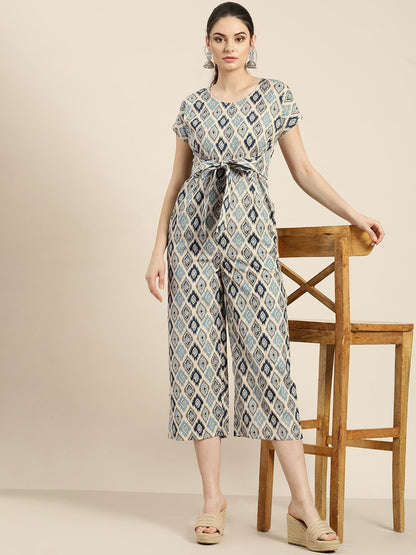 Women's Beige Ikat Jumpsuit