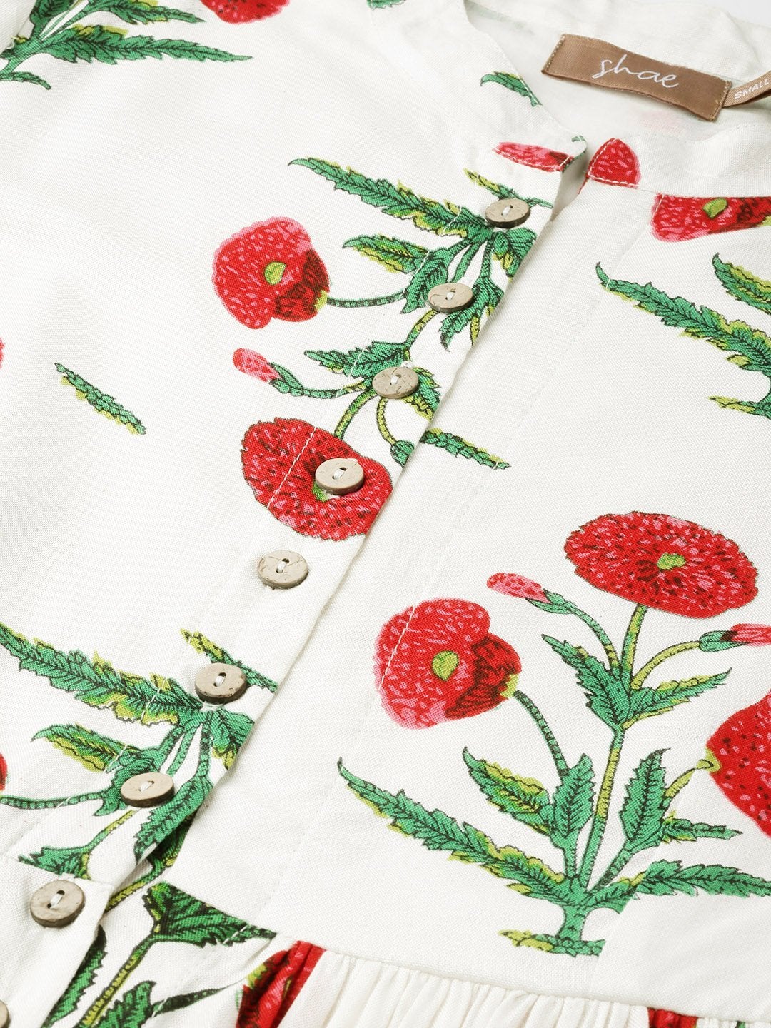Women's White Floral Gathered Shirt Style Kurta