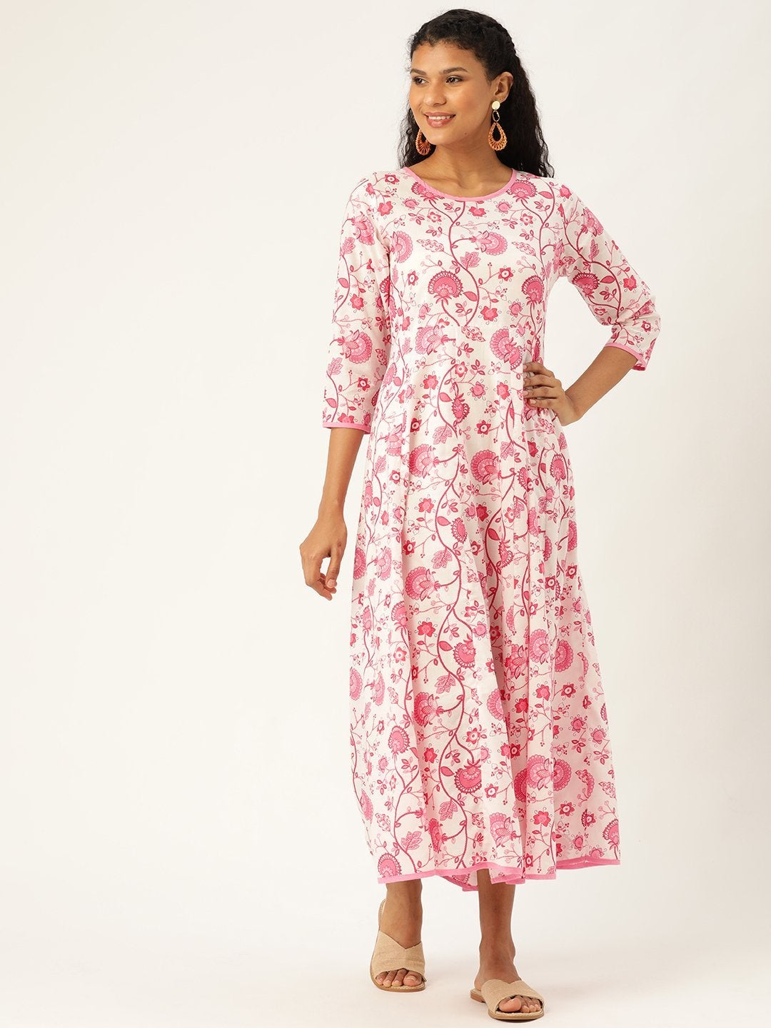 Women's Pink Floral Kurta Dress