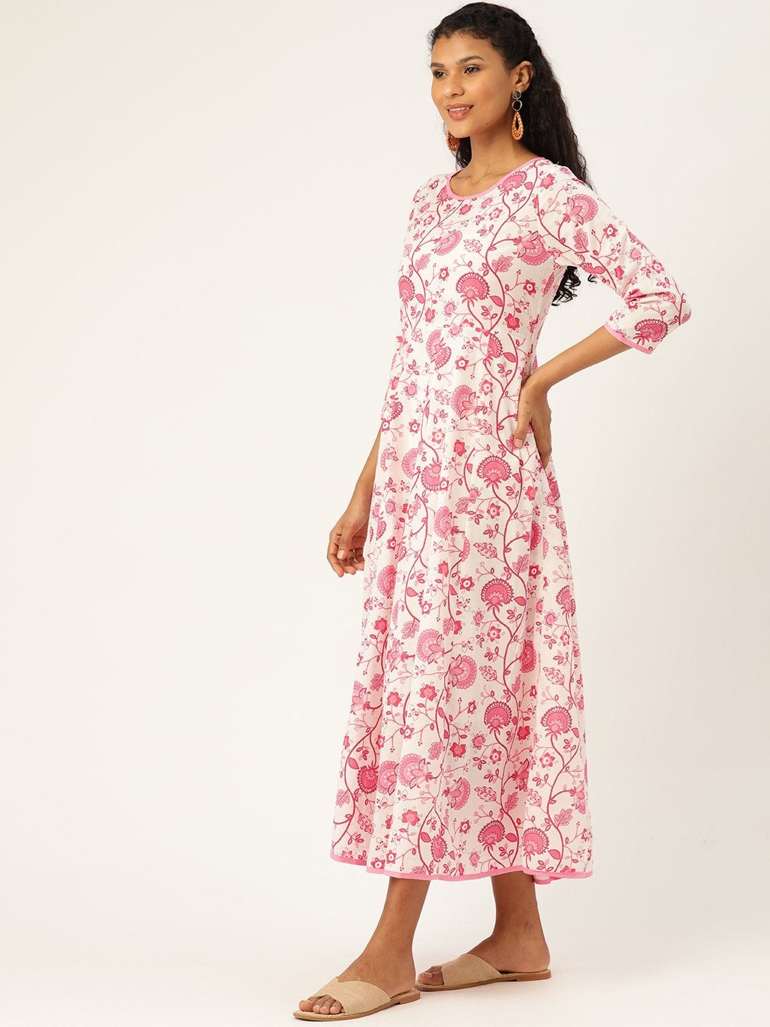 Women's Pink Floral Kurta Dress