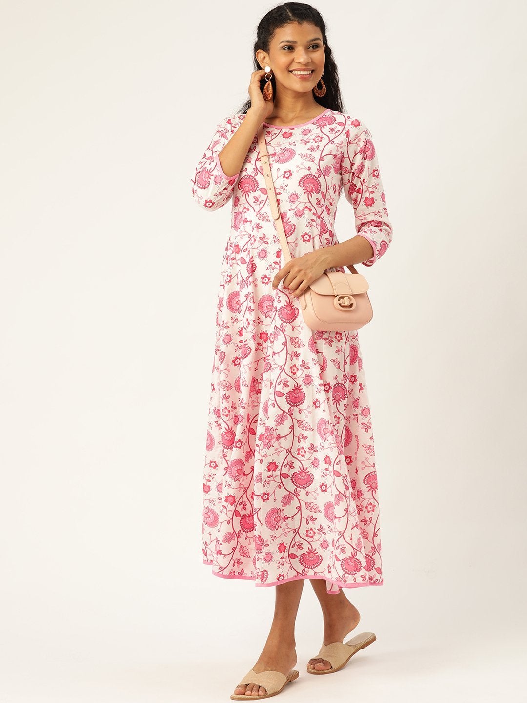 Women's Pink Floral Kurta Dress