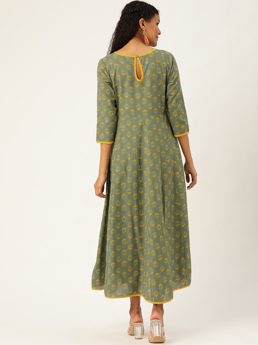 Women's Olive Floral Kurta Dress