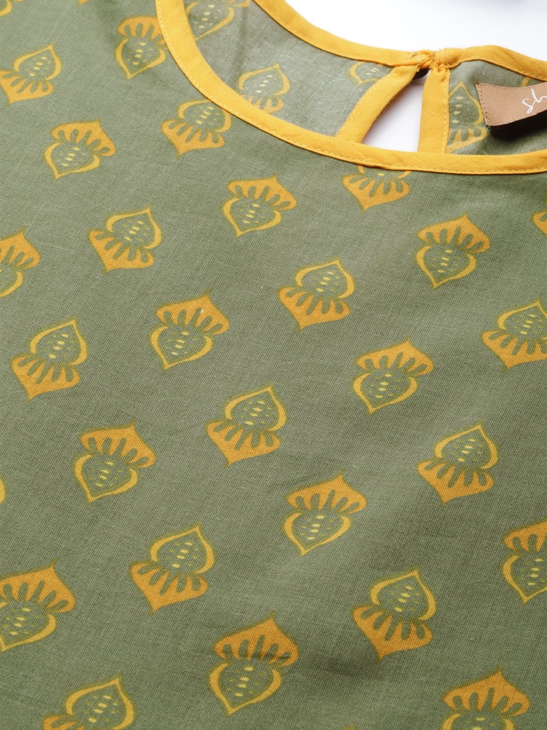Women's Olive Floral Kurta Dress