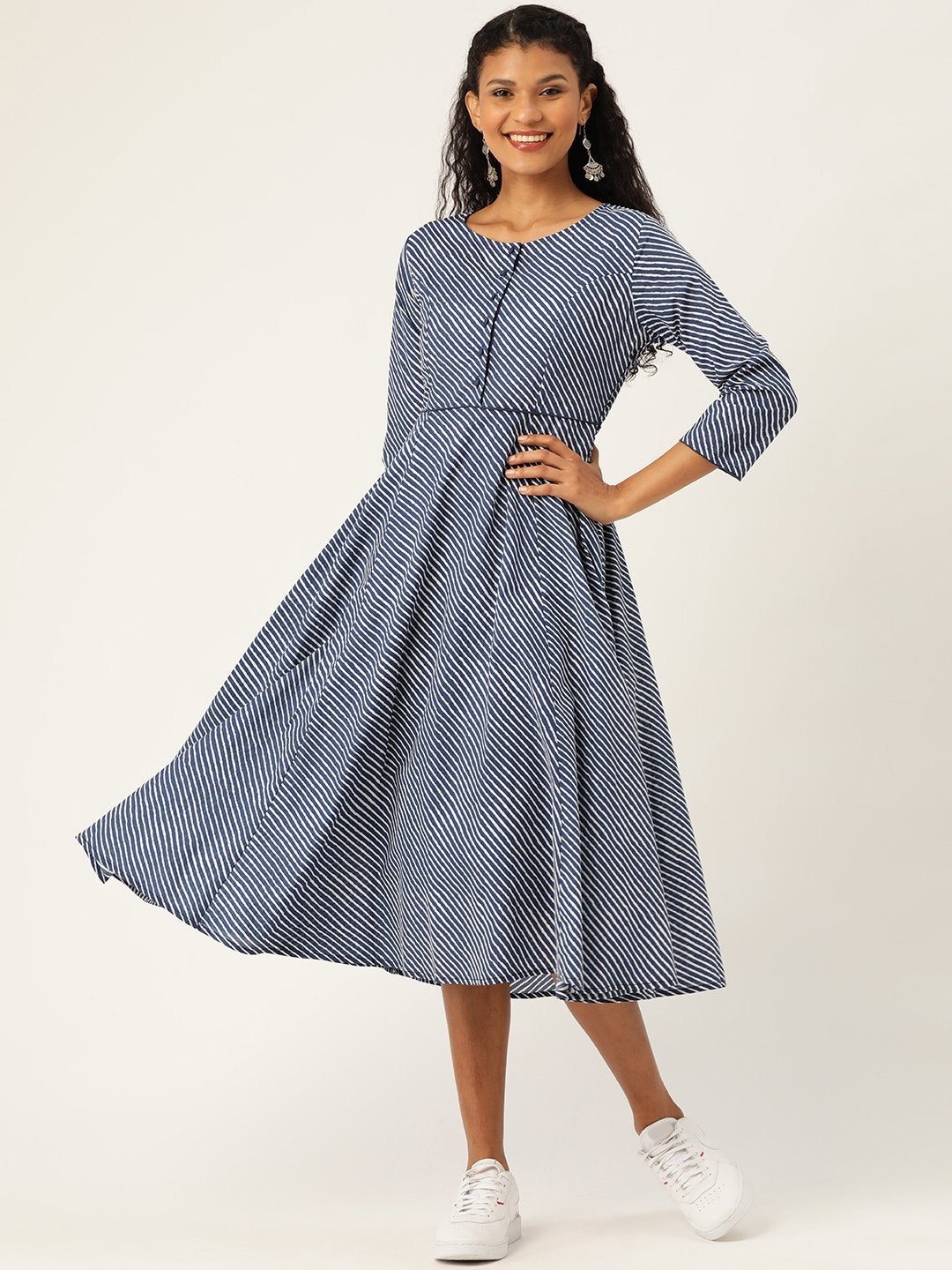 Women's Navy Stripe Kurta Dress