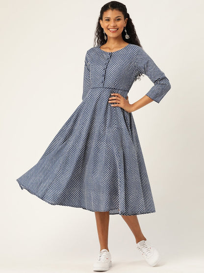 Women's Navy Stripe Kurta Dress