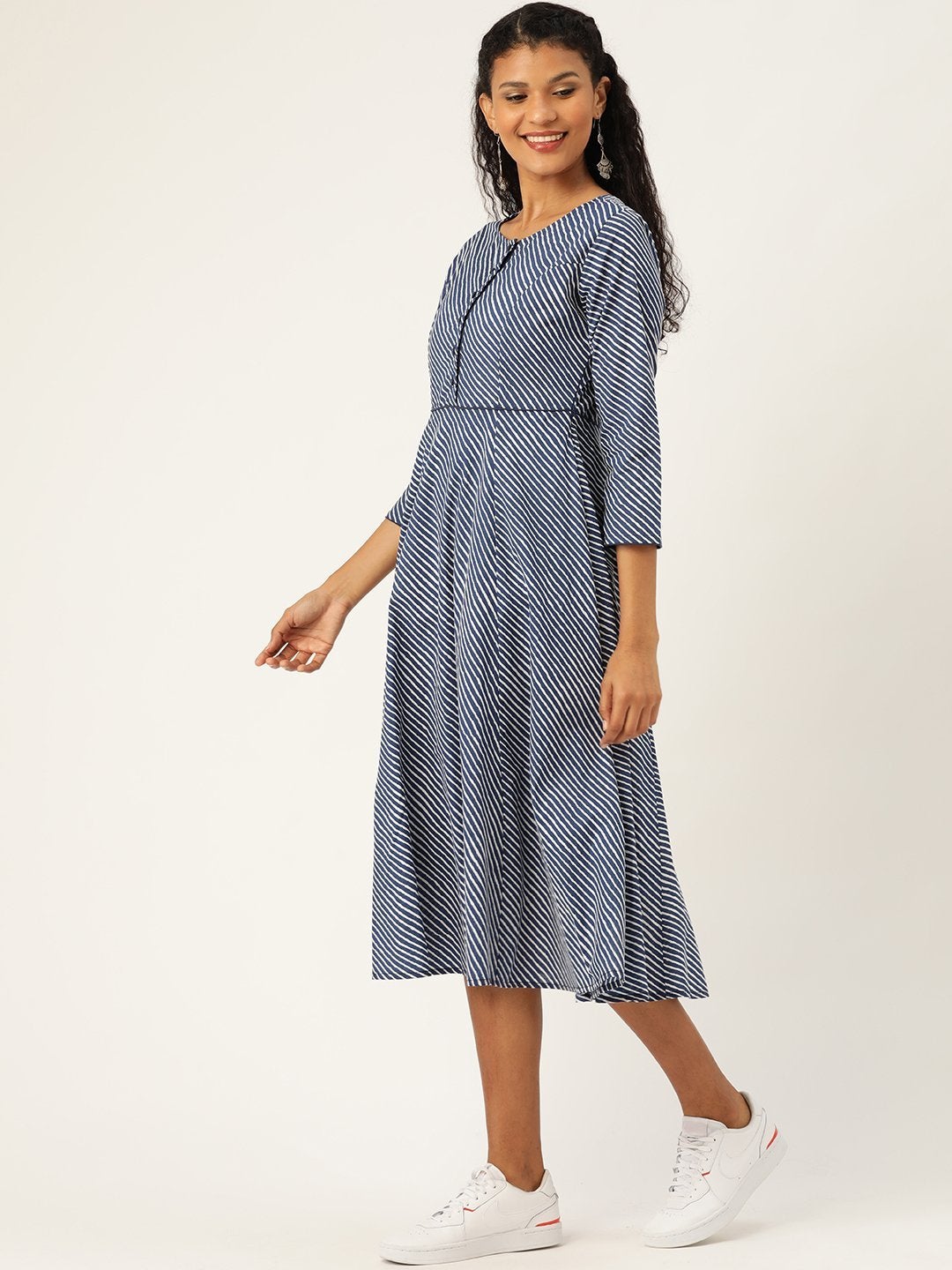 Women's Navy Stripe Kurta Dress