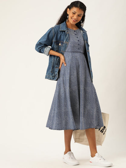Women's Navy Stripe Kurta Dress