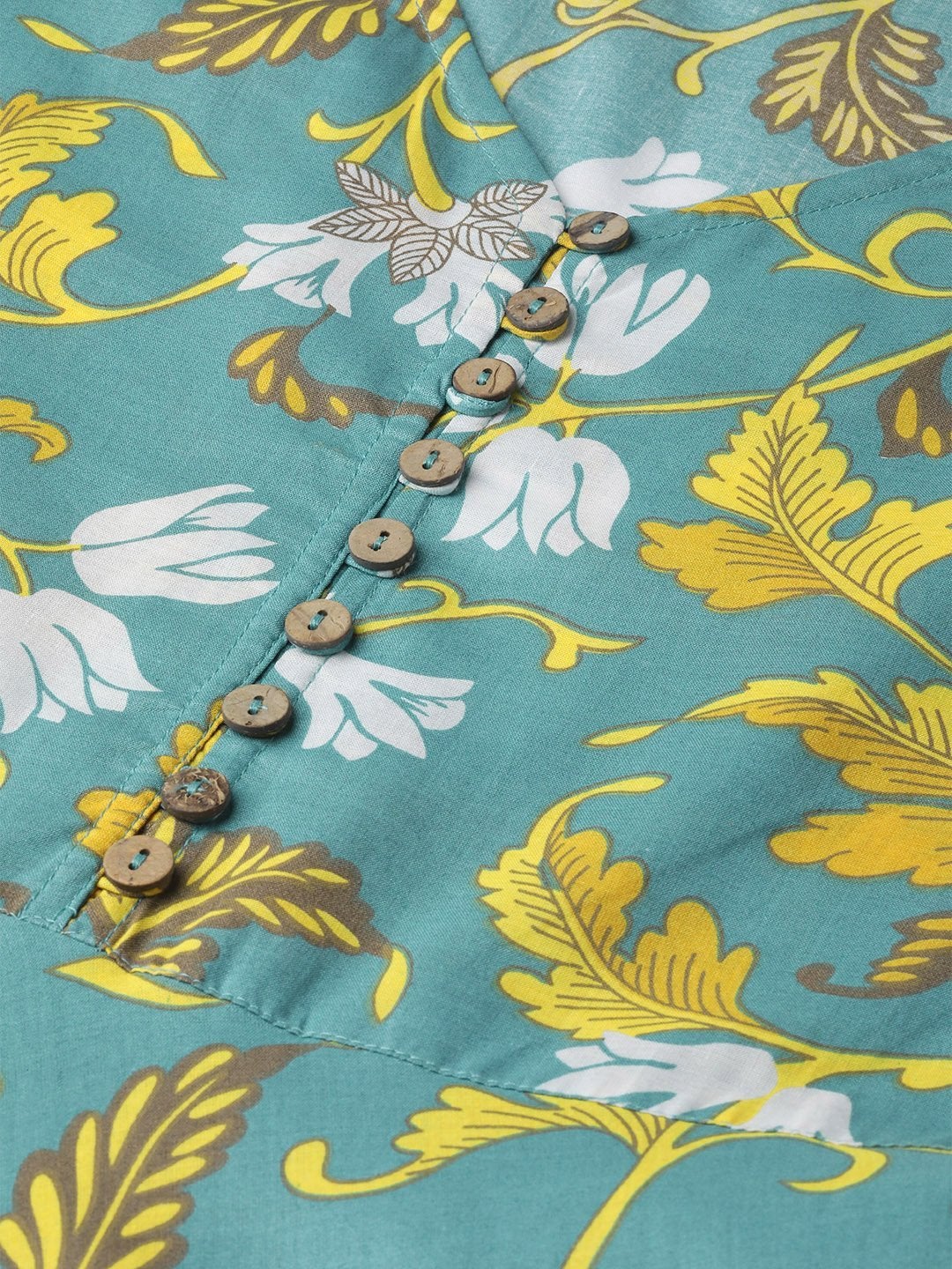 Women's Turquoise Floral Sleeveless Flared Kurta Dress