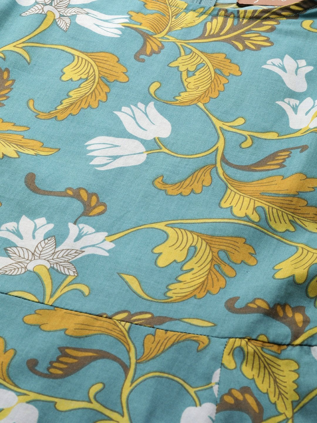 Women's Turquoise Floral Cold Shoulder Midi Kurta Dress