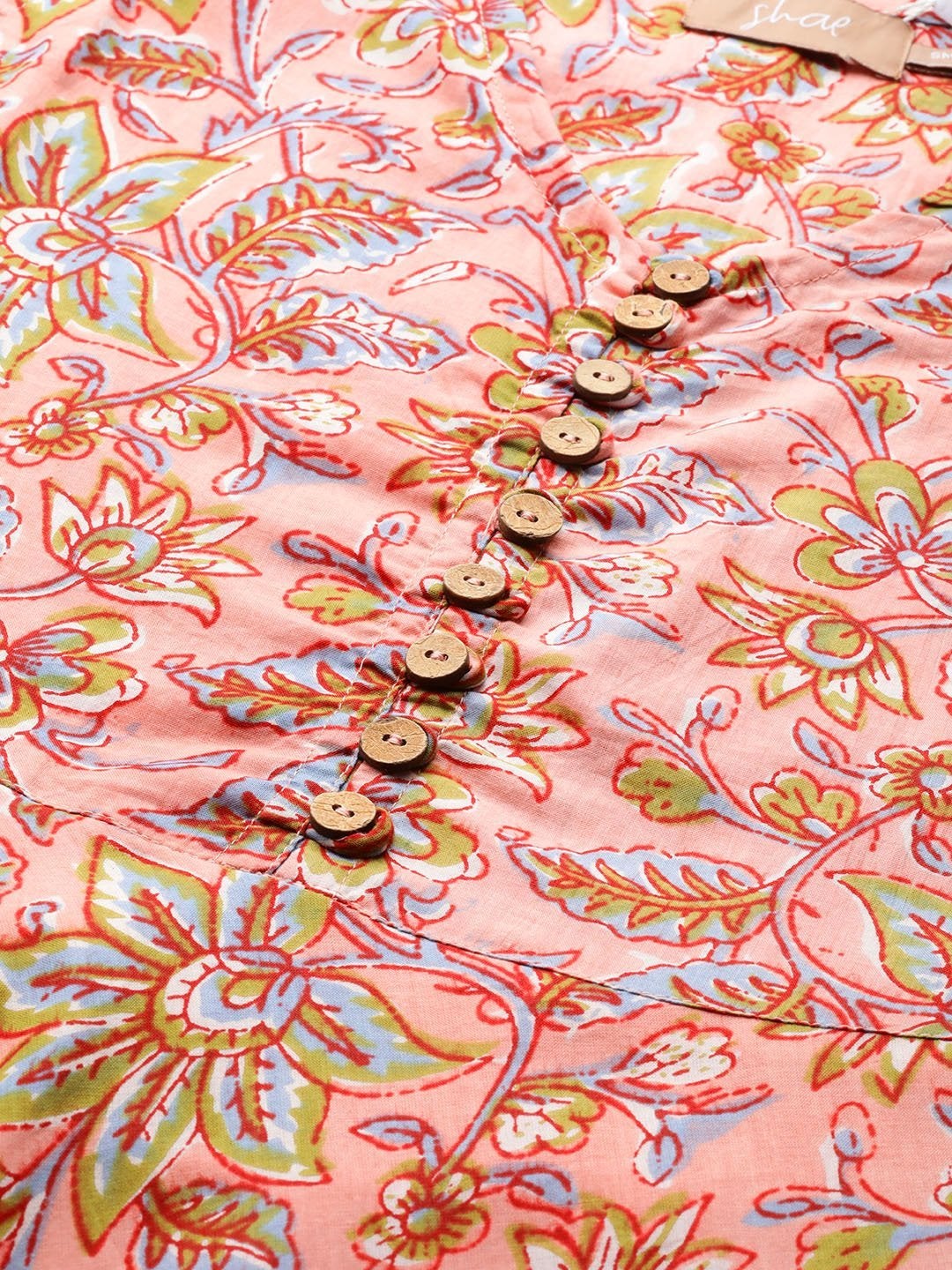 Women's Pink Floral Sleeveless Flared Kurta Dress