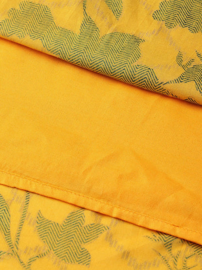 Women's Mustard Foil Floral Foil Gathered Kurta Dress