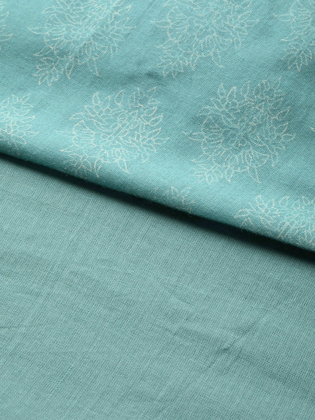 Women's Teal Printed Front Keyhole Gathered Kurta Dress