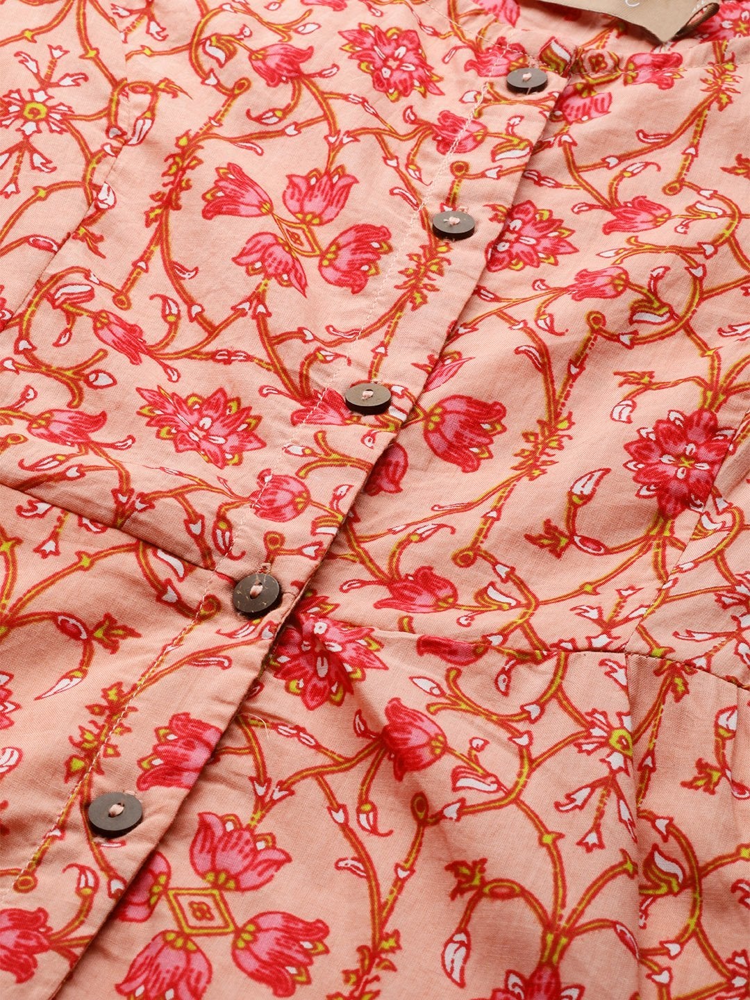 Women's Peach Floral Front Open Kurta Dress