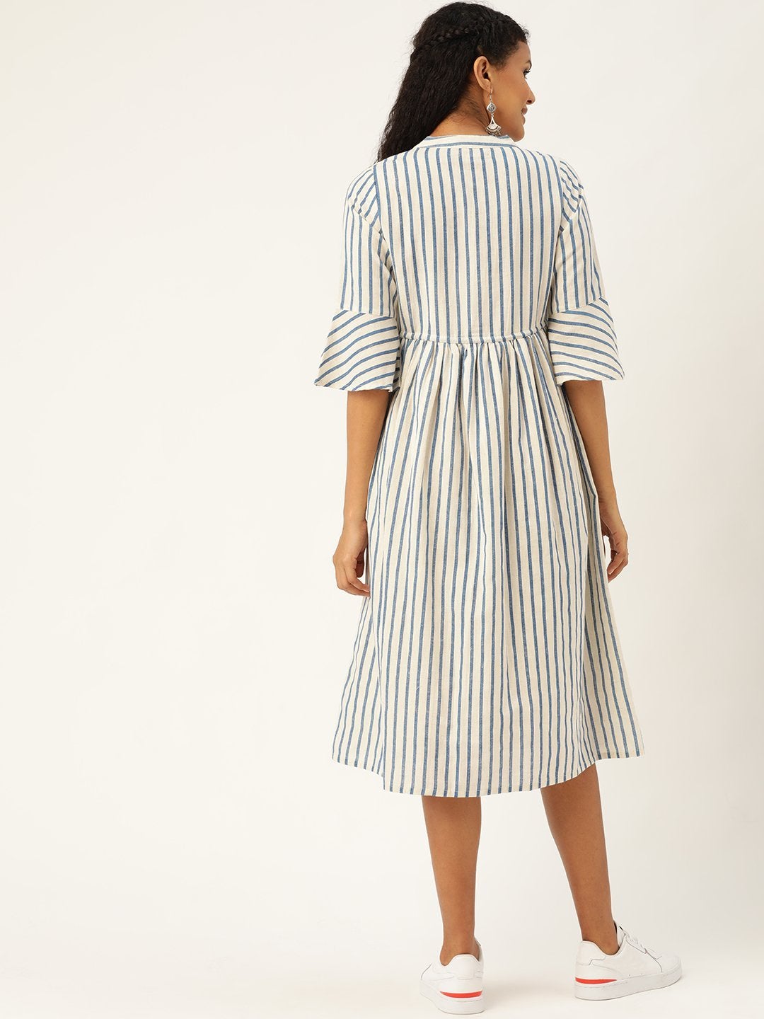Women's Navy Stripes Drawstring Kurta Dress