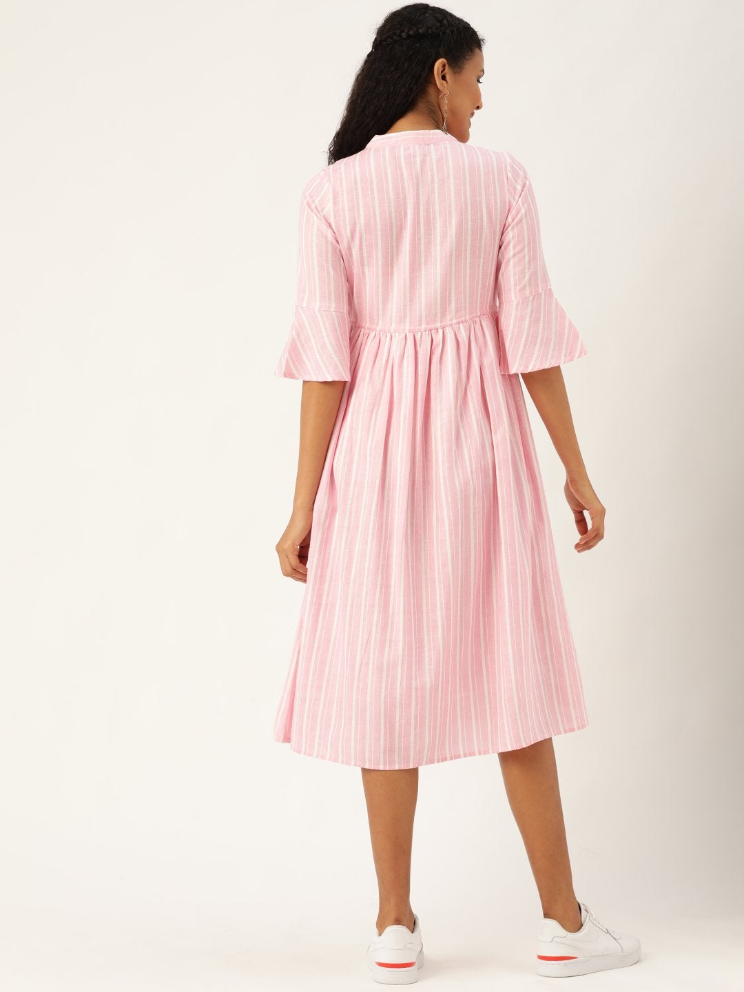 Women's Pink Stripes Drawstring Kurta Dress