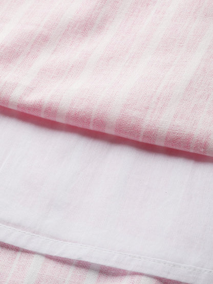 Women's Pink Stripes Drawstring Kurta Dress