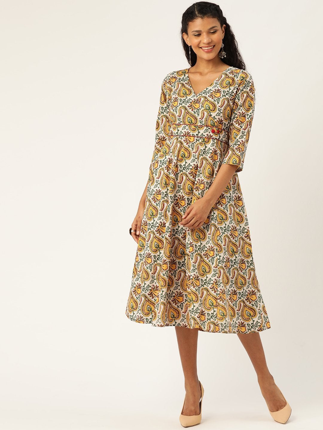 Women's White Floral Wrap Kurta Dress