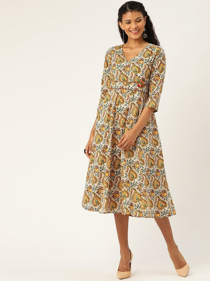 Women's White Floral Wrap Kurta Dress