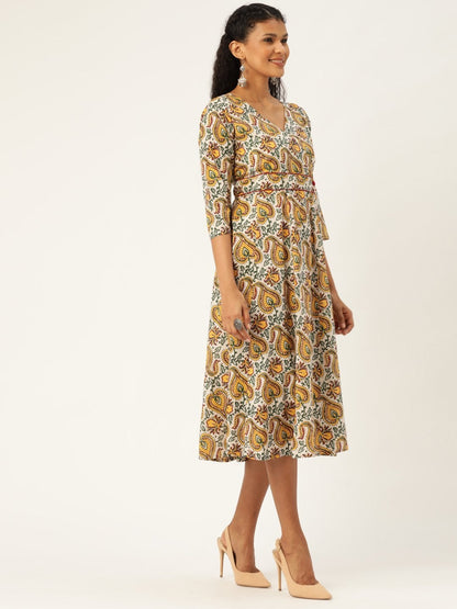 Women's White Floral Wrap Kurta Dress