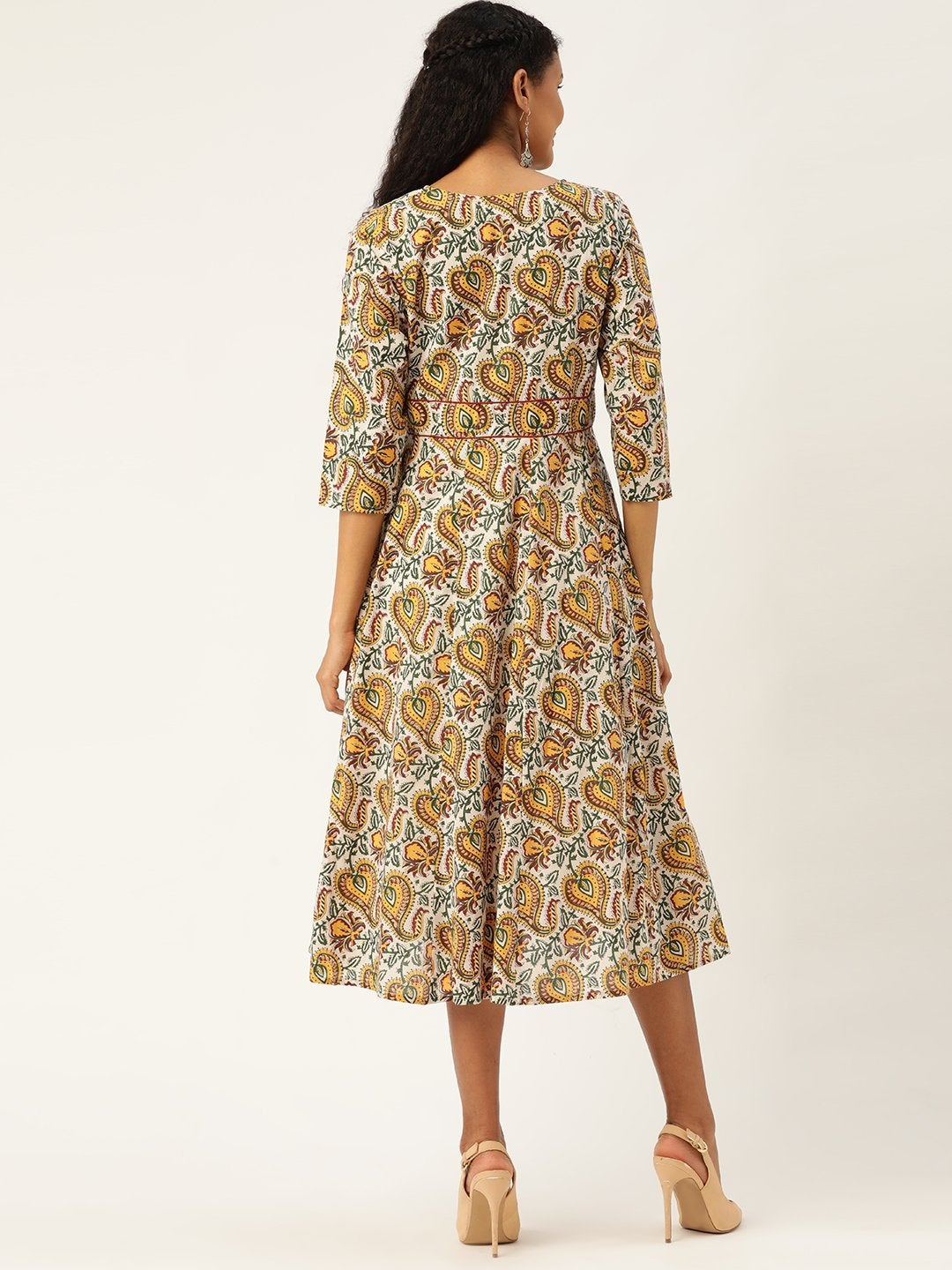 Women's White Floral Wrap Kurta Dress